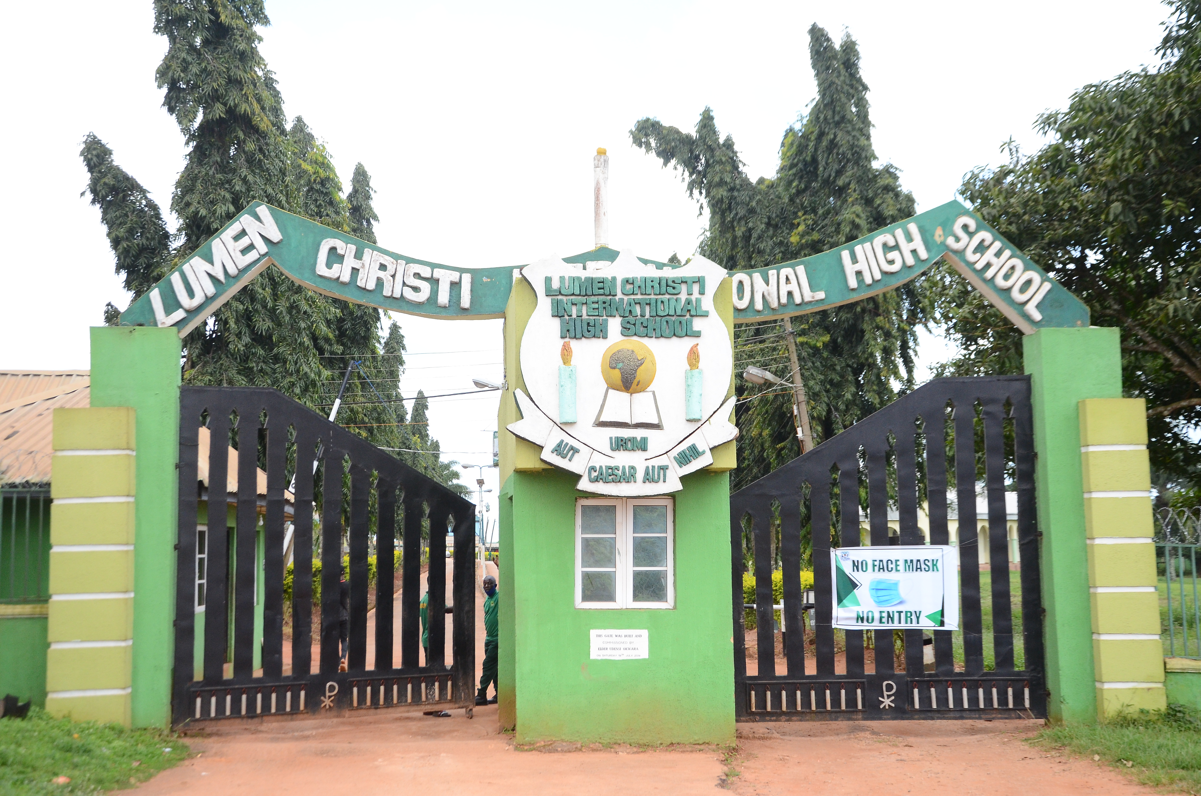 The front entrance gate of Lumen Christi International High School in Uromi